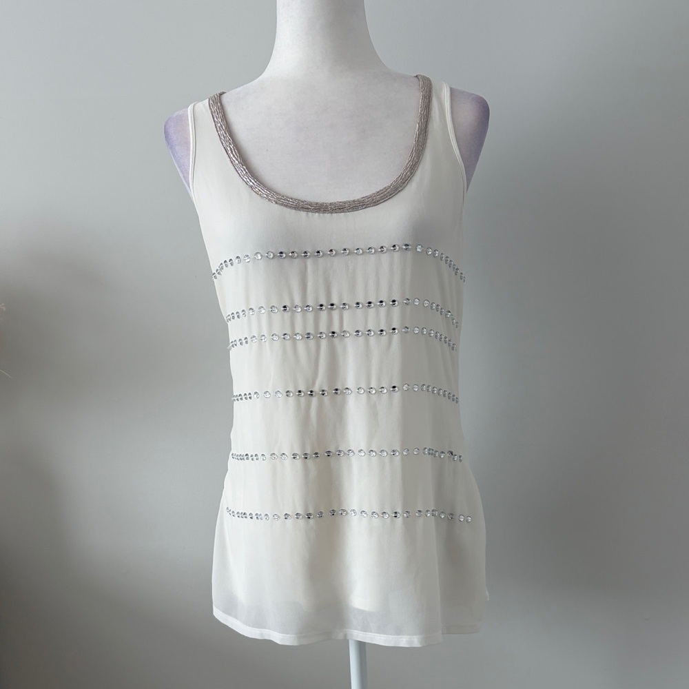 Express Cream and Silver Embellished Tank Top